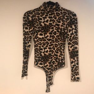 Leopard print turtle neck bodysuit